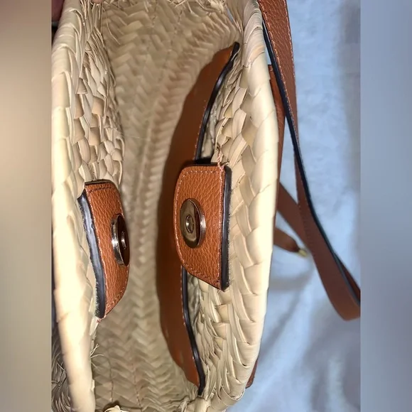 Chloe Marcie Woven Palm Round Crossbody Bag (Tan)